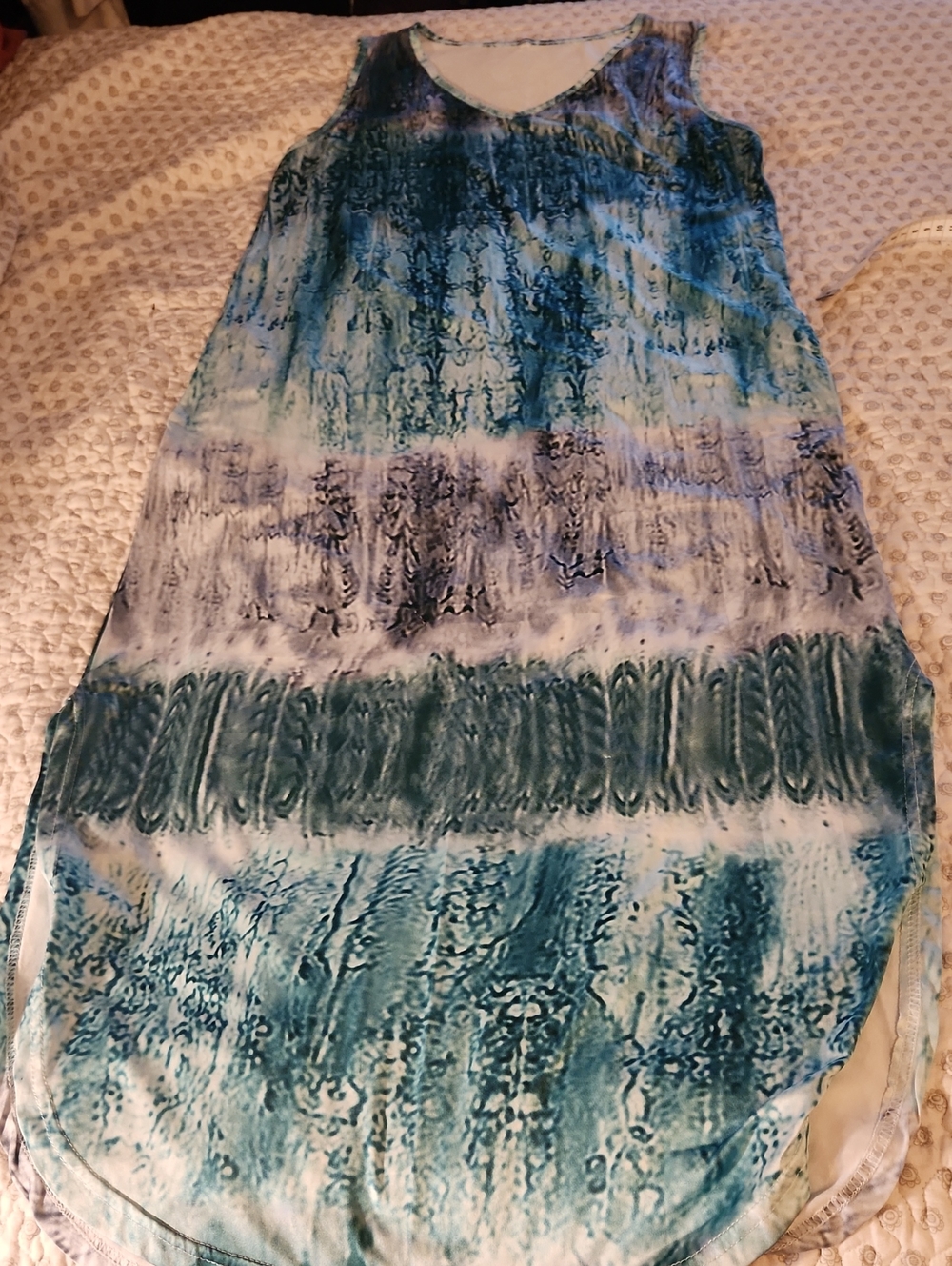 Sleeveless Blue Tie-Dye Swim Cover-Up Dress
